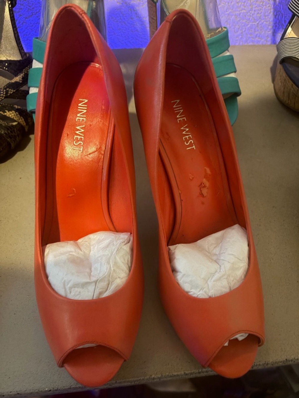 Nine West Orange leather Peep-Toe Heels